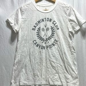 ME TO WE WHITE COTTON BADMITTON CLUB PRINT T MINT COND. SZ S